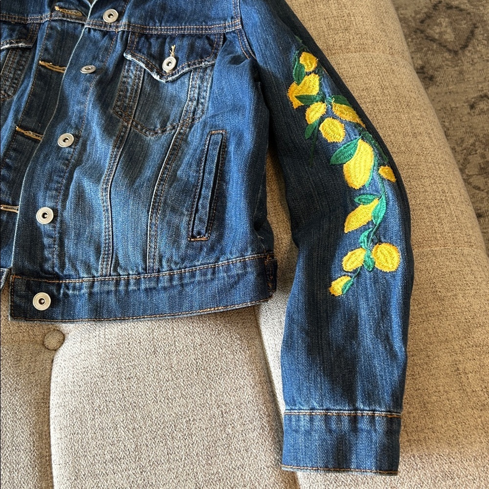 BAGATELLE LEMMON EMBROIDERED BLUE DENIM JEAN JACKET SZ M - Picture 10 of 15